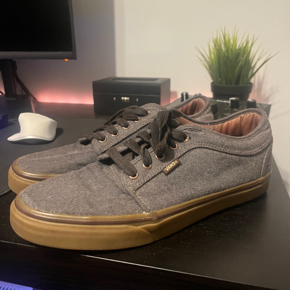 Vans Men's Charcoal Canvas Sneakers with Brown Sole